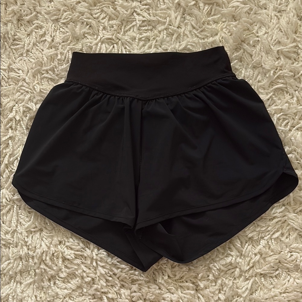 Aerie Black Athletic Shorts High-Rise Dolphin Hem